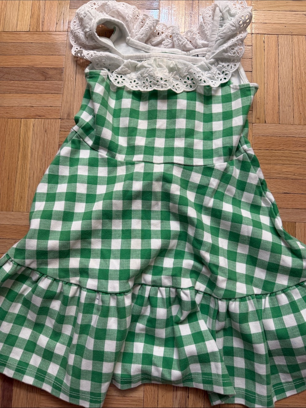 Janie and Jack Green and White Gingham Ruffle Dress with Eyelet Trim